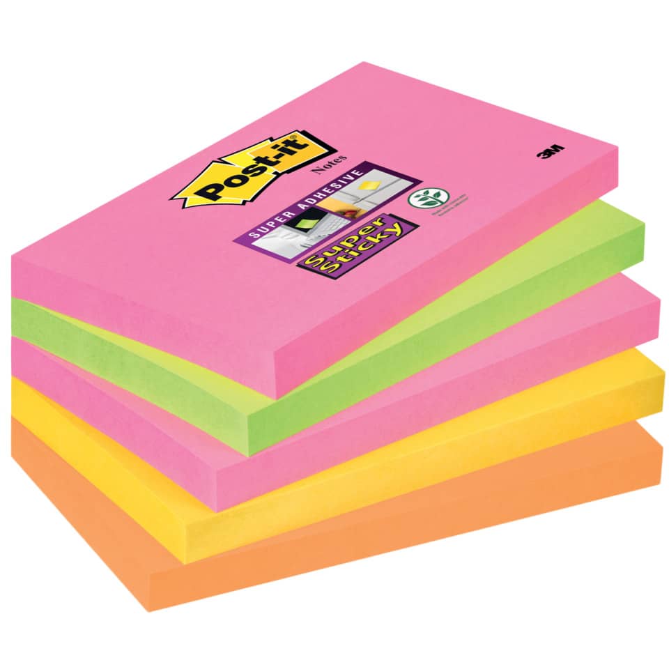 Foglietti riposizionabili Post-it® Super Sticky Cape Town 76x127 mm assortiti conf. 5 blocchetti da 90 ff - 655S-N