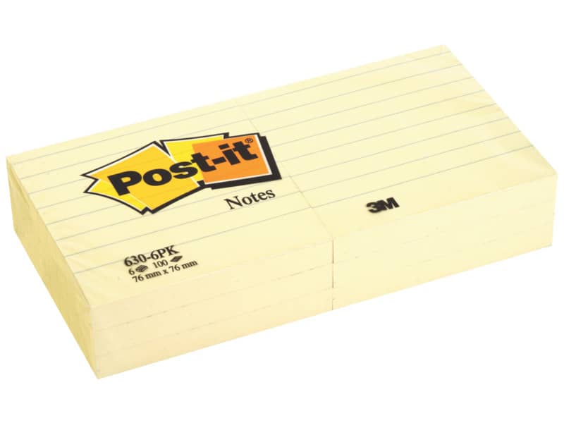 Foglietti Post-it® Notes a righe Giallo Canary™ Conf. 6 blocchetti da 100 ff - 630.6PK