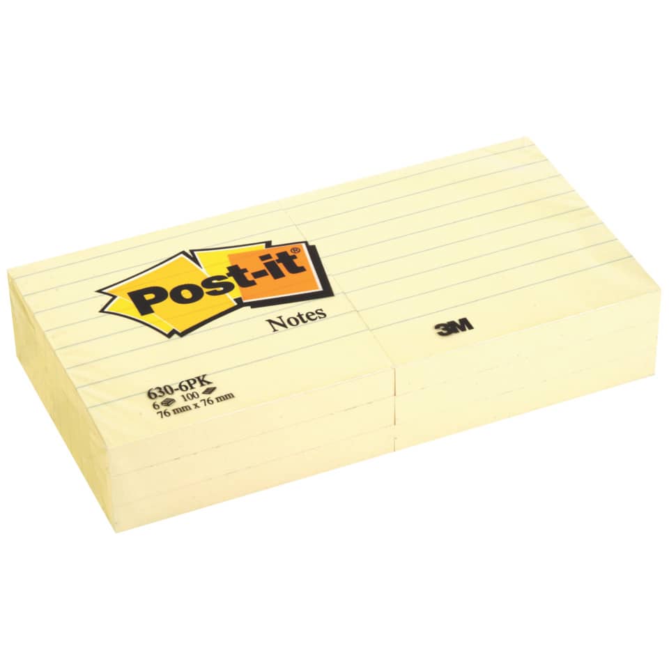 Foglietti Post-it® Notes a righe Giallo Canary™ Conf. 6 blocchetti da 100 ff - 630.6PK