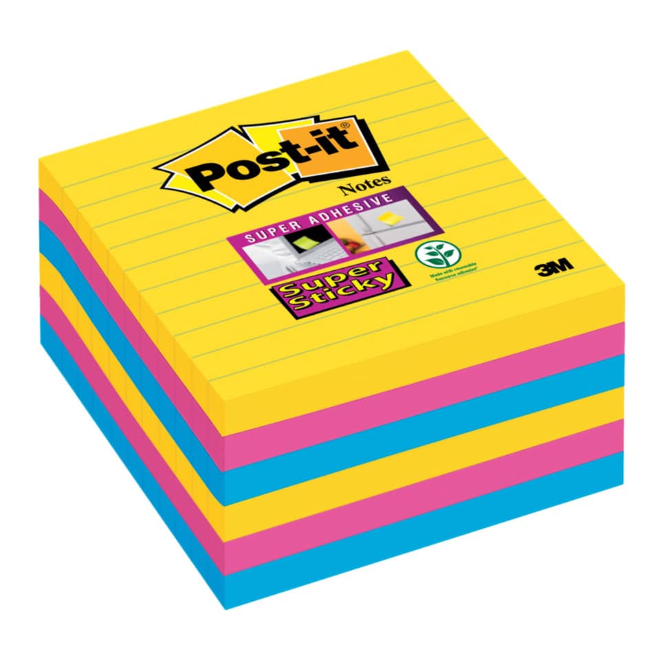 Foglietti Post-it® Super Sticky Notes Rio de Janeiro a righe assortiti conf. 6 blocchetti da 90 ff - 675-SS6RIO-EU