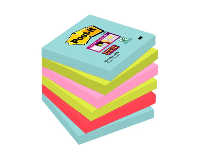 Foglietti riposizionabili Post-it® Super Sticky Miami 76x76 mm assortiti conf. 6 blocc. da 90 ff - 654-6SS-MIA