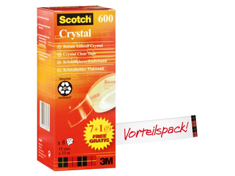 Nastro adesivo Scotch® Crystal 600 supertrasparente 19 mm x 33 mt Value Pack 7+1 GRATIS - 6-1933R8