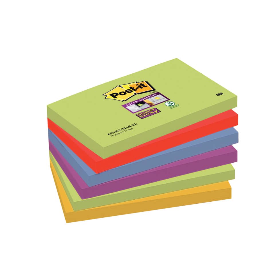 Foglietti riposizionabili Post-it® Super Sticky Marrakesh 76x127 mm assortiti conf. 6 blocc. da 90 ff - 655-6SS MAR