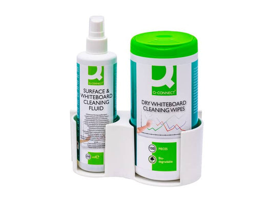 Contenitore per detergenti lavagna Q-Connect include 100 salviette e un detergente liquido da 250 ml - KF00291A