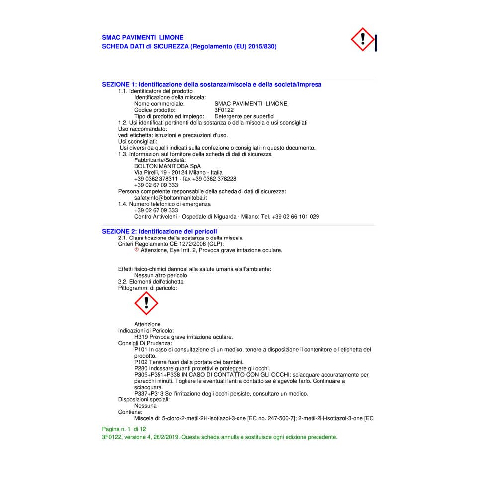 Detergente per pavimenti senza risciacquo Smac limone 1 litro - freschezza di agrumi - M74677