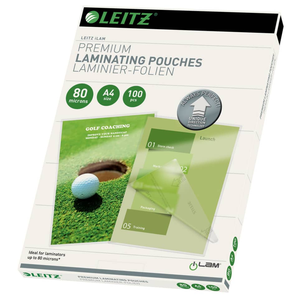 Pouches per plastificatrici Leitz iLam con UDT 2x80 µm in EVA A4 21,6x30,3 cm Conf. 100 pezzi - 74780000