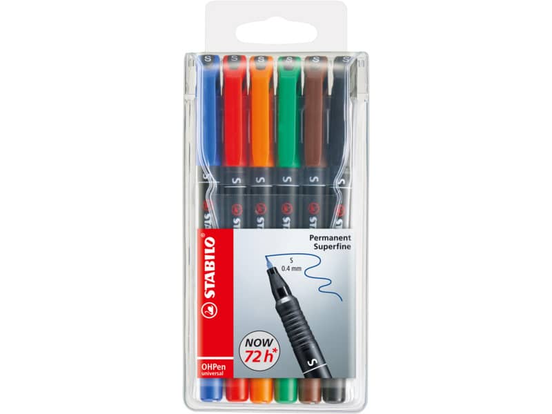 Penne Stabilo OHPen universal Superfine (S) 0,4 mm assortiti astuccio da 6 - 841/6