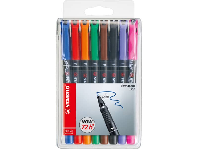 Penne Stabilo OHPen universal Fine (F) 0,7 mm assortiti astuccio da 8 - 842/8