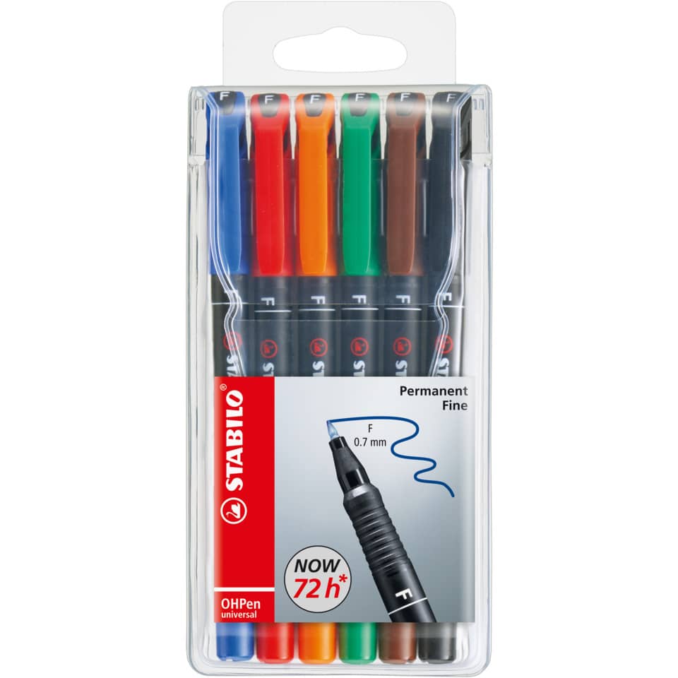 Penne Stabilo OHPen universal Fine (F) 0,7 mm assortiti astuccio da 6 - 842/6