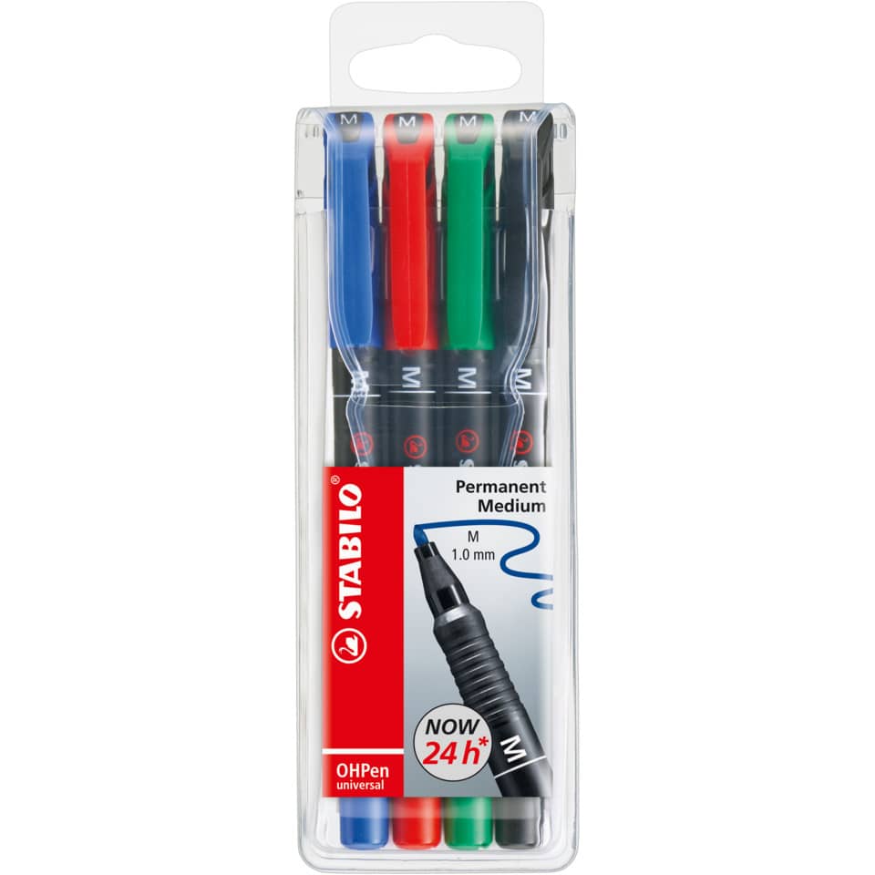 Penne Stabilo OHPen universal Medio (M) 1 mm assortiti astuccio da 4 - 843/4