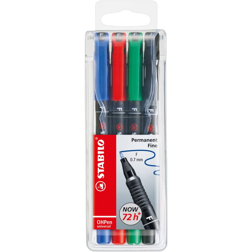Penne Stabilo OHPen universal Fine (F) 0,7 mm assortiti astuccio da 4 - 842/4