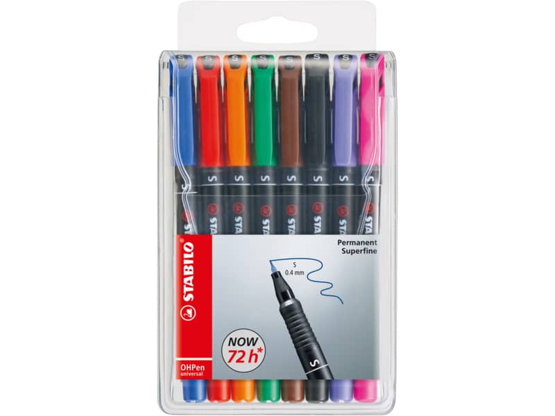 Penne Stabilo OHPen universal Superfine (S) 0,4 mm assortiti astuccio da 8 - 841/8