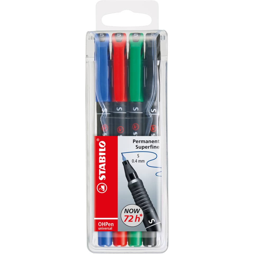 Penne Stabilo OHPen universal Superfine (S) 0,4 mm assortiti astuccio da 4 - 841/4