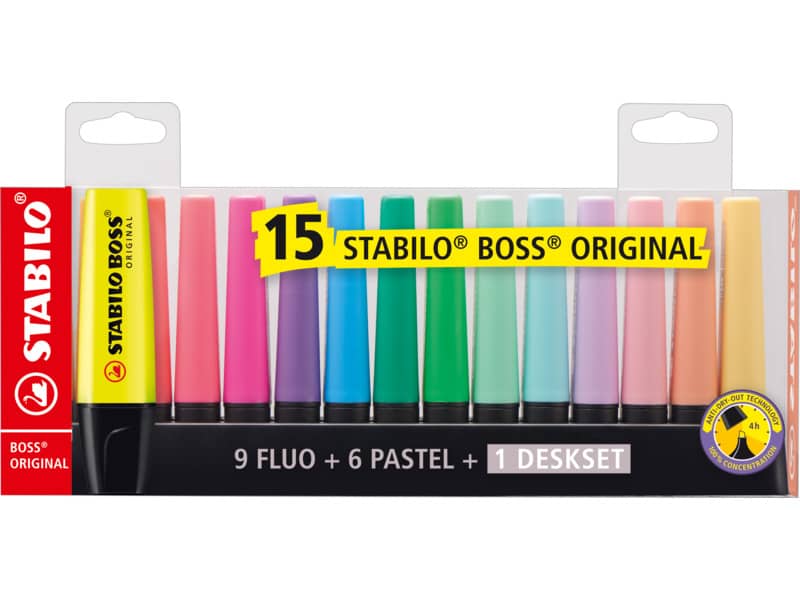 Desk set evidenziatori Stabilo Boss® Original 2-5 mm assortiti Conf. 15 pezzi - 7015-01