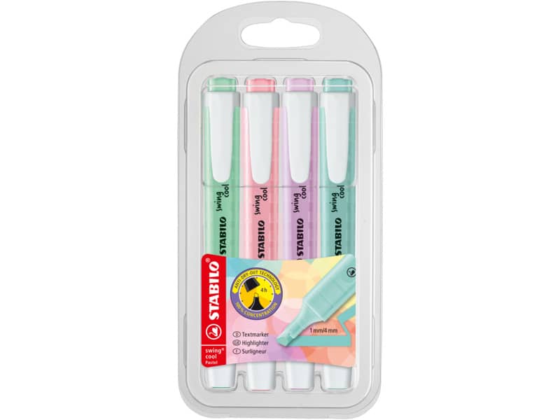 Evidenziatori Stabilo Swing® Cool Pastel 1-4 mm assortiti Conf. 4 pezzi - 275/4-08