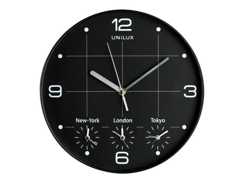 Orologio da parete al quarzo UNILUX On Time con 4 fusi orari Ø 30,5 cm nero 400094567