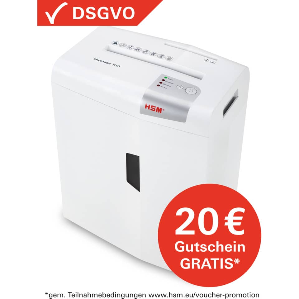 Distruggidocumenti uso moderato HSM Shredstar X10 - P-4 - 20 L - taglio a frammenti 4,5x30 mm - 1045111