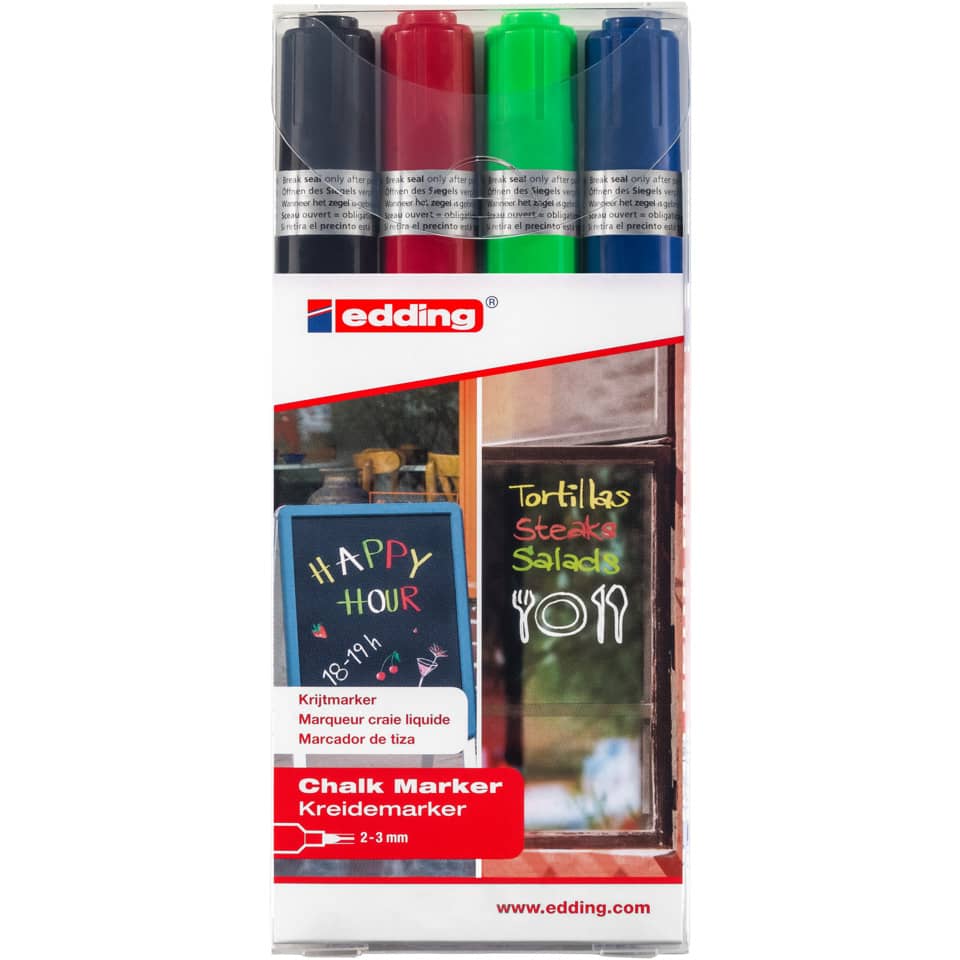 Marcatori a gesso liquido edding 4095 punta conica 2-3 mm assortiti confezione da 4 - 4-4095-4999