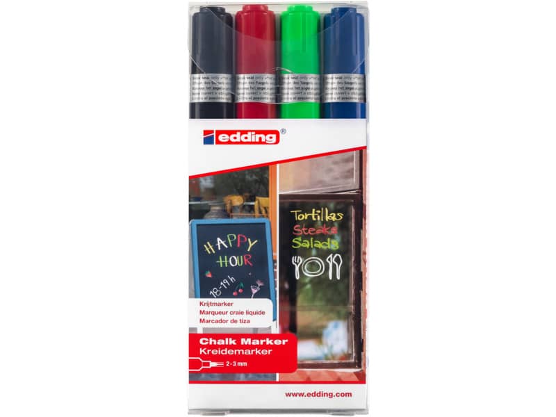Marcatori a gesso liquido edding 4095 punta conica 2-3 mm assortiti confezione da 4 - 4-4095-4999