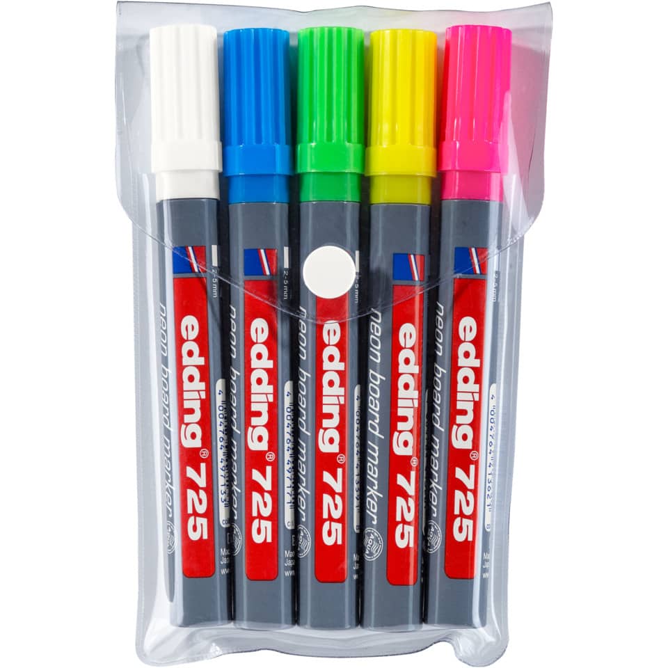 Marcatori Neon per lavagne edding 725 punta scalpello 2-5 mm assortiti confezione da 5 - 4-725-5