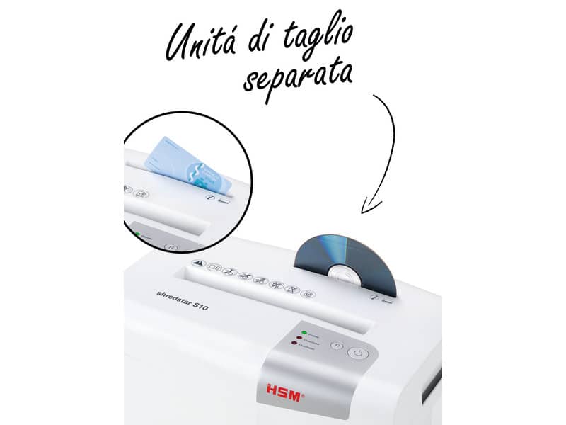 Distruggidocumenti uso moderato HSM Shredstar S10 - P-2 - 18 L - taglio a strisce 6 mm - bianco/argento - 1042121