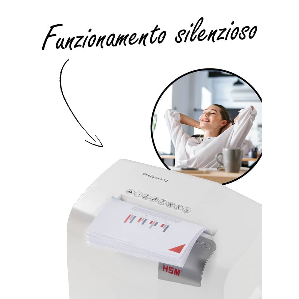 Distruggidocumenti uso moderato HSM SHREDSTAR X13 - P-4 - 23 L - taglio a frammenti 4x37 mm bianco/argento 1057121