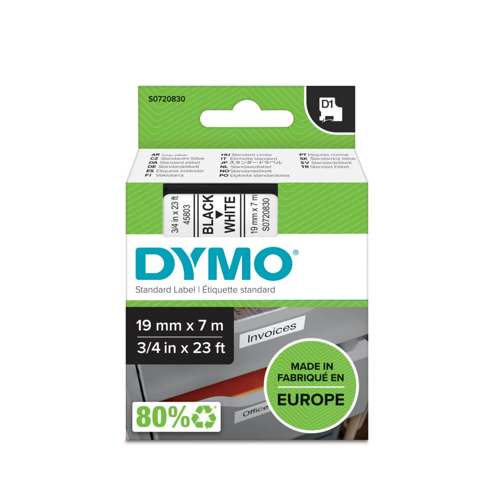 Nastro per etichettatrici Dymo D1 19 mm x 7 m nero/bianco S0720830