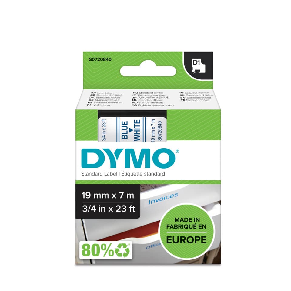 Nastro per etichettatrici Dymo D1 19 mm x 7 m blu/bianco S0720840