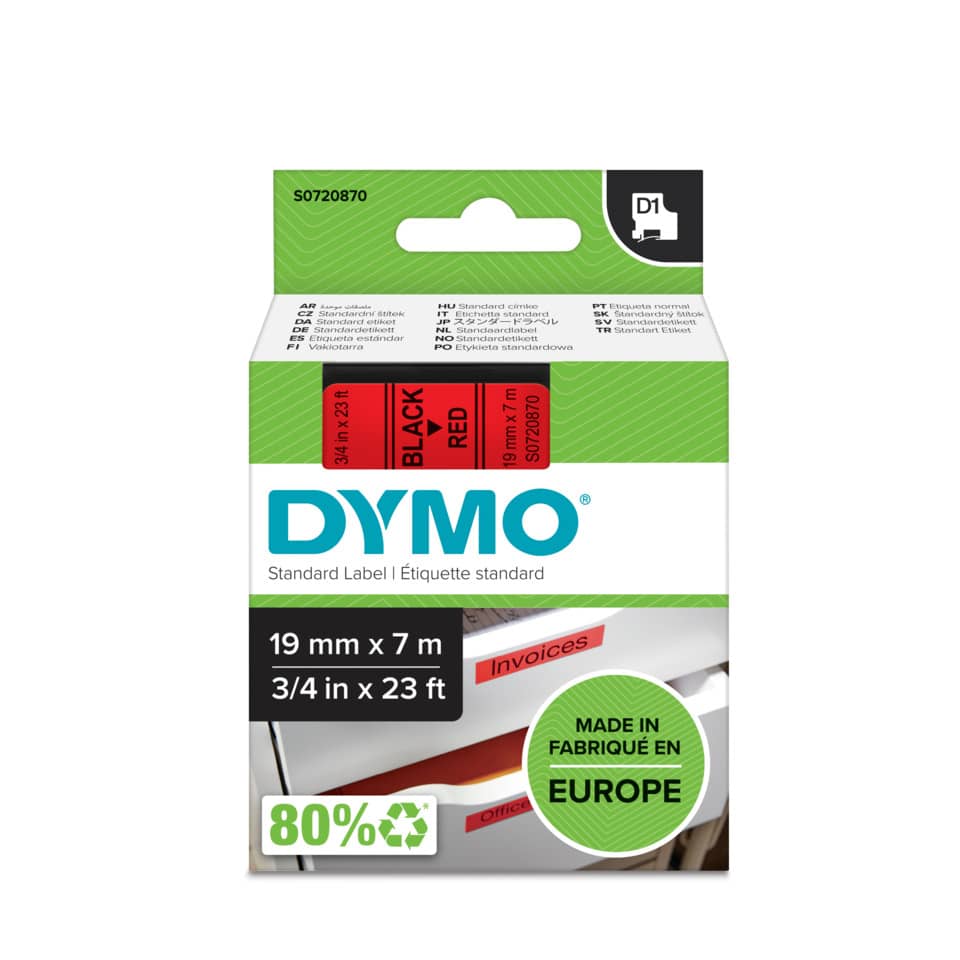 Nastro per etichettatrici Dymo D1 19 mm x 7 m nero/rosso S0720870