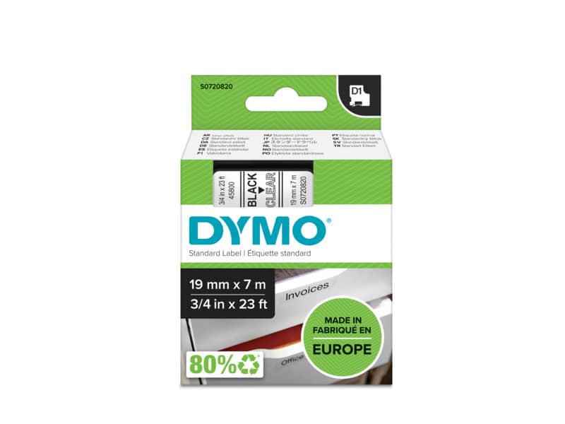 Nastro per etichettatrici Dymo D1 19 mm x 7 m nero/trasparente S0720820