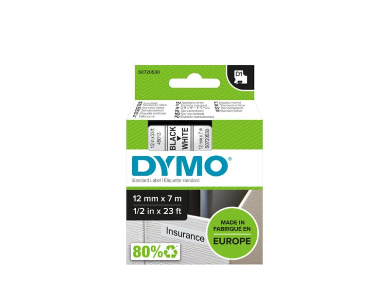 Nastro per etichettatrici Dymo D1 12 mm x 7 m nero/bianco S0720530