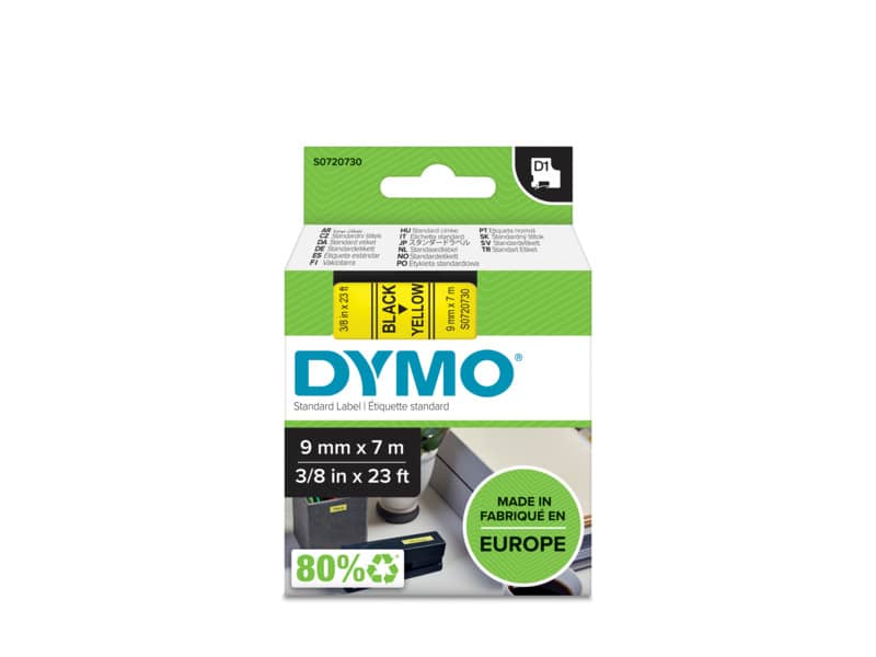 Nastro per etichettatrici Dymo D1 9 mm x 7 m nero/giallo S0720730