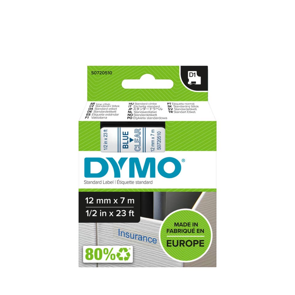 Nastro per etichettatrici Dymo D1 12 mm x 7 m blu/trasparente S0720510