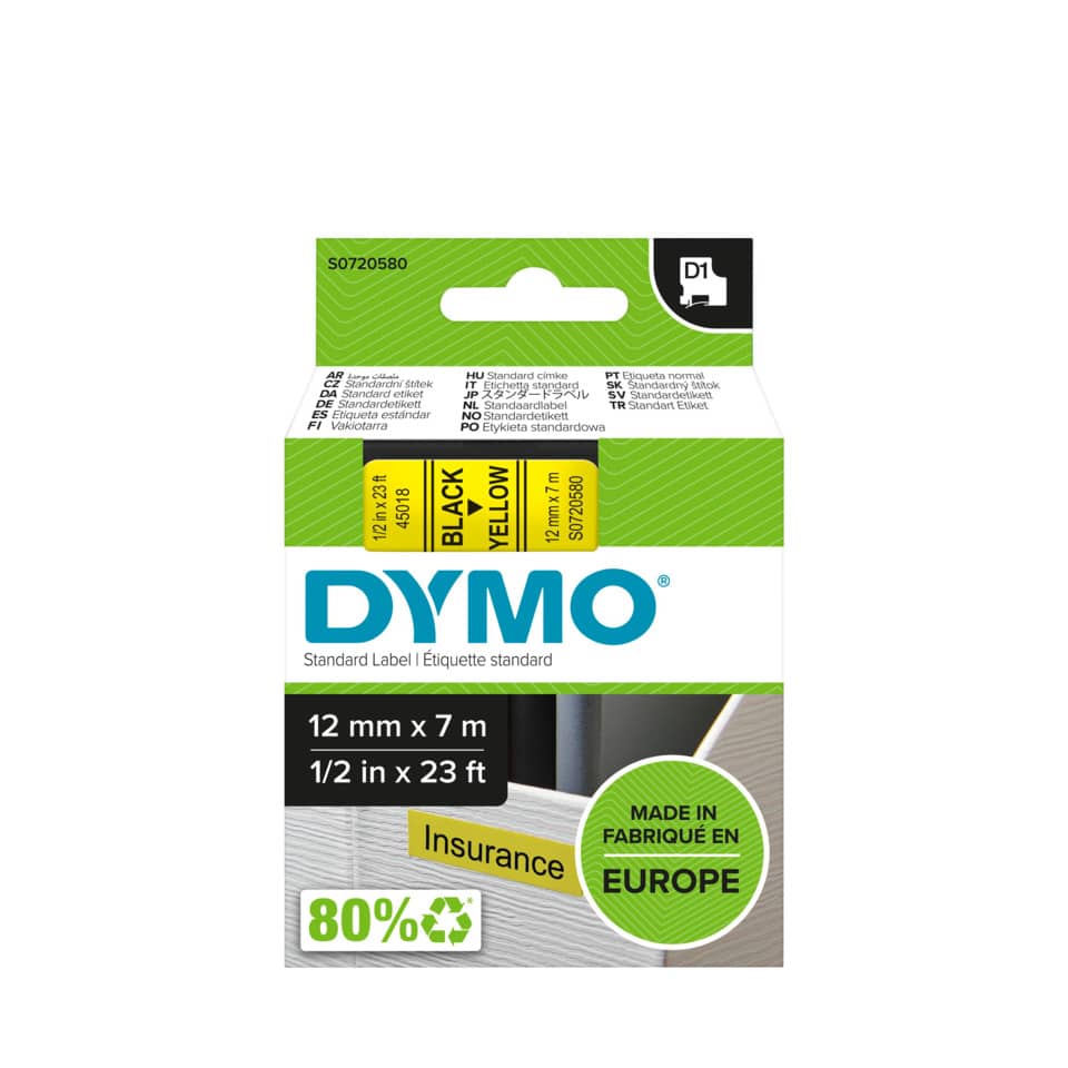 Nastro per etichettatrici Dymo D1 12 mm x 7 m nero/giallo S0720580