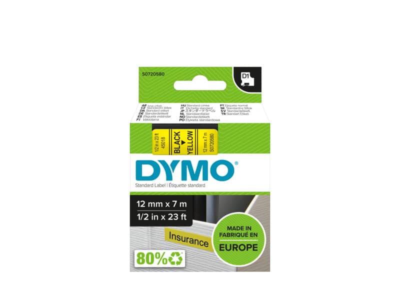 Nastro per etichettatrici Dymo D1 12 mm x 7 m nero/giallo S0720580
