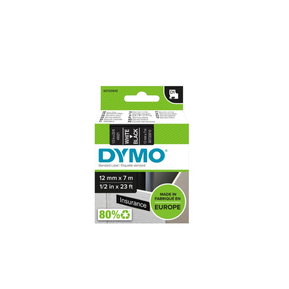 Nastro per etichettatrici Dymo D1 12 mm x 7 m bianco/nero S0720610