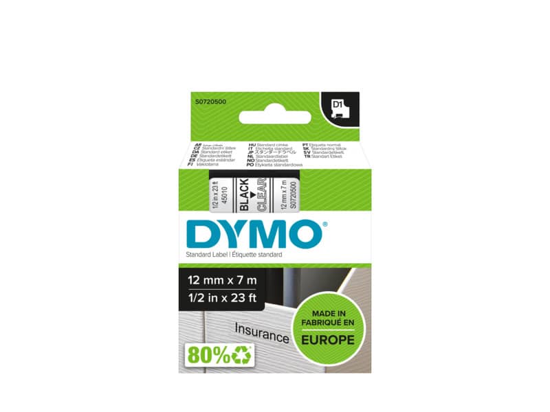 Nastro per etichettatrici Dymo D1 12 mm x 7 m nero/trasparente S0720500