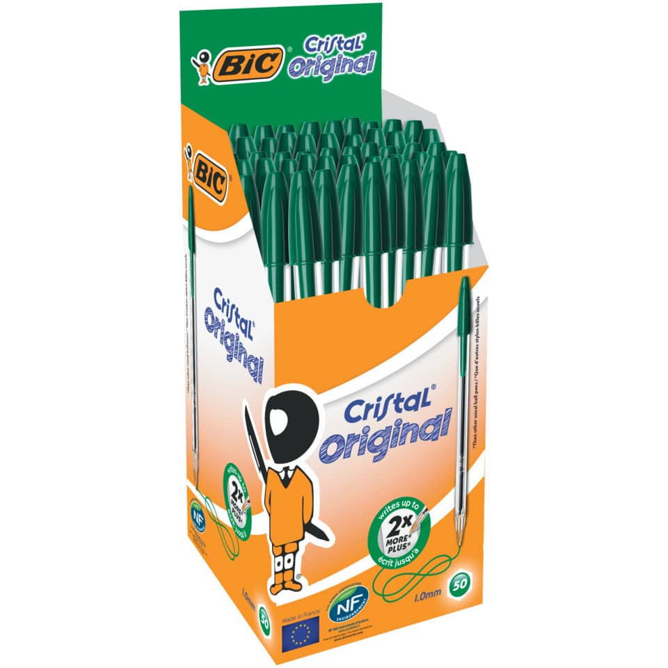 Penna a sfera BIC Cristal M 1 mm verde  Conf. 50 pezzi - 8373629