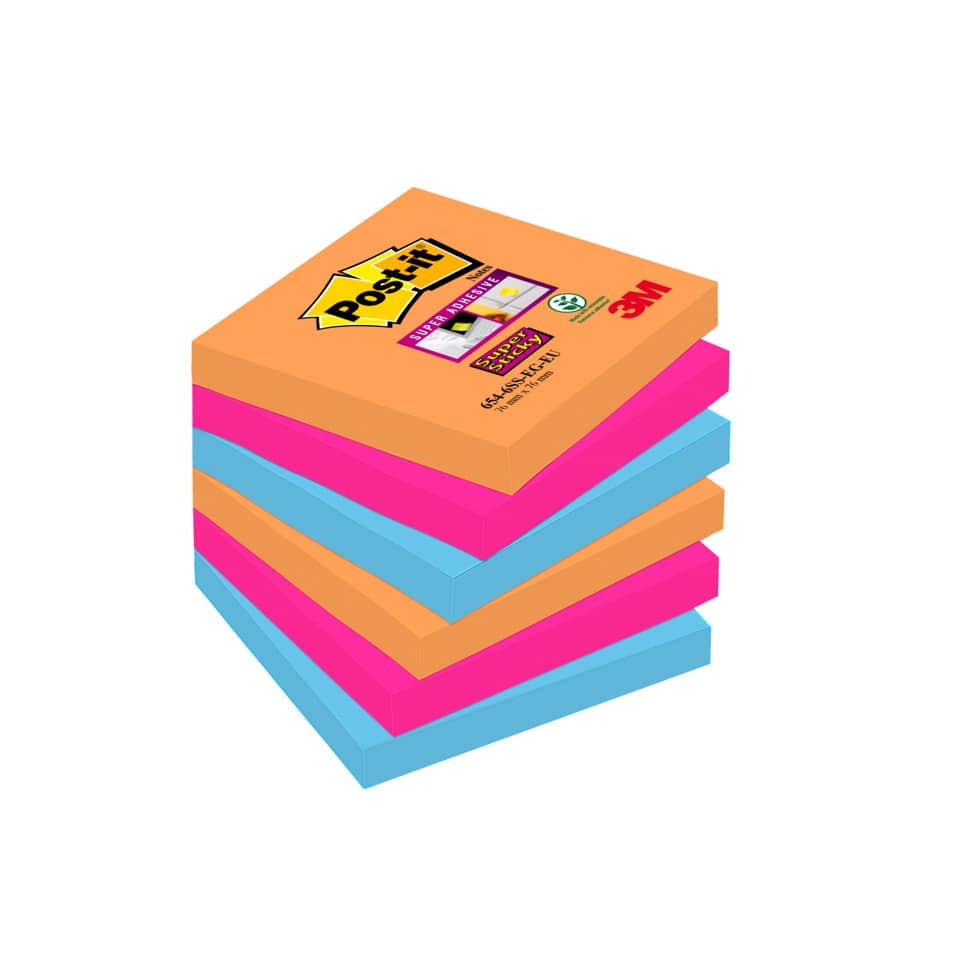 Foglietti riposizionabili Post-it® Super Sticky Bangkok 76x76 mm assortiti conf. 6 blocchetti da 90 ff - 654-6SS-EG