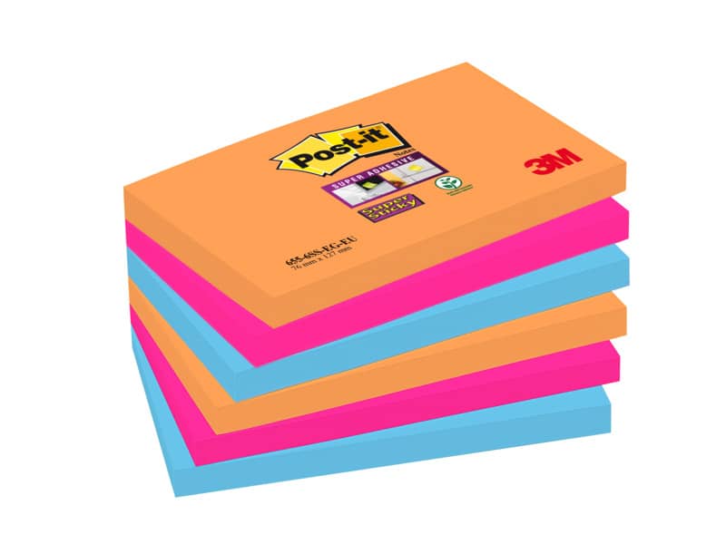 Foglietti riposizionabili Post-it® Super Sticky Bangkok 76x127 mm assortiti conf. 6 blocchetti da 90 ff - 655-6SS-EG
