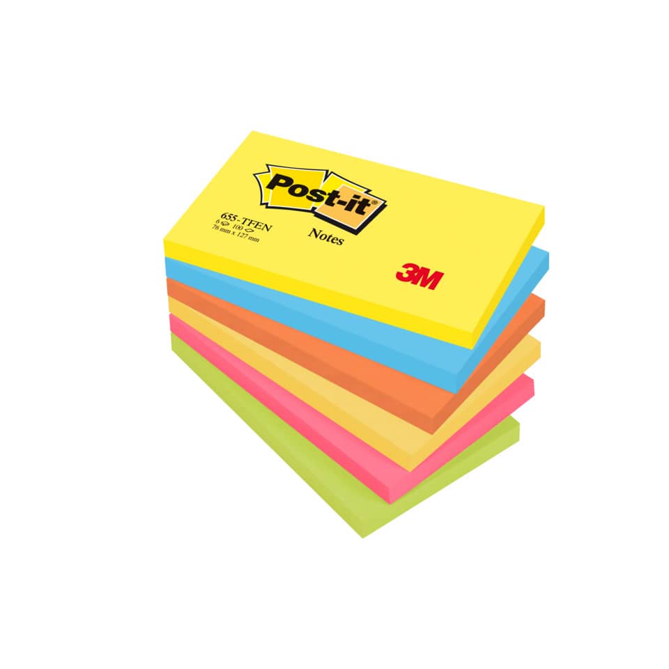 Foglietti riposizionabili Post-it® Notes Energy 76x127 mm neon assortiti conf. 6 blocchetti da 100 ff - 655-TFEN