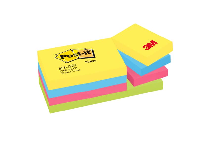 Foglietti riposizionabili Post-it® Notes Energy 51x38 mm neon assortiti conf. 12 blocchetti da 100 ff - 653-TFEN