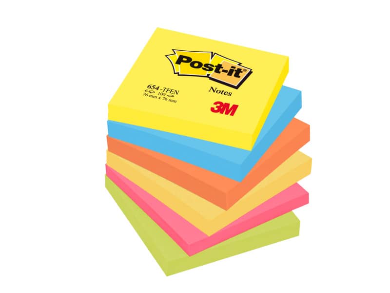 Foglietti riposizionabili Post-it® Notes Energy 76x76 mm neon assortiti conf. 6 bloc. da 100 ff - 654-TFEN