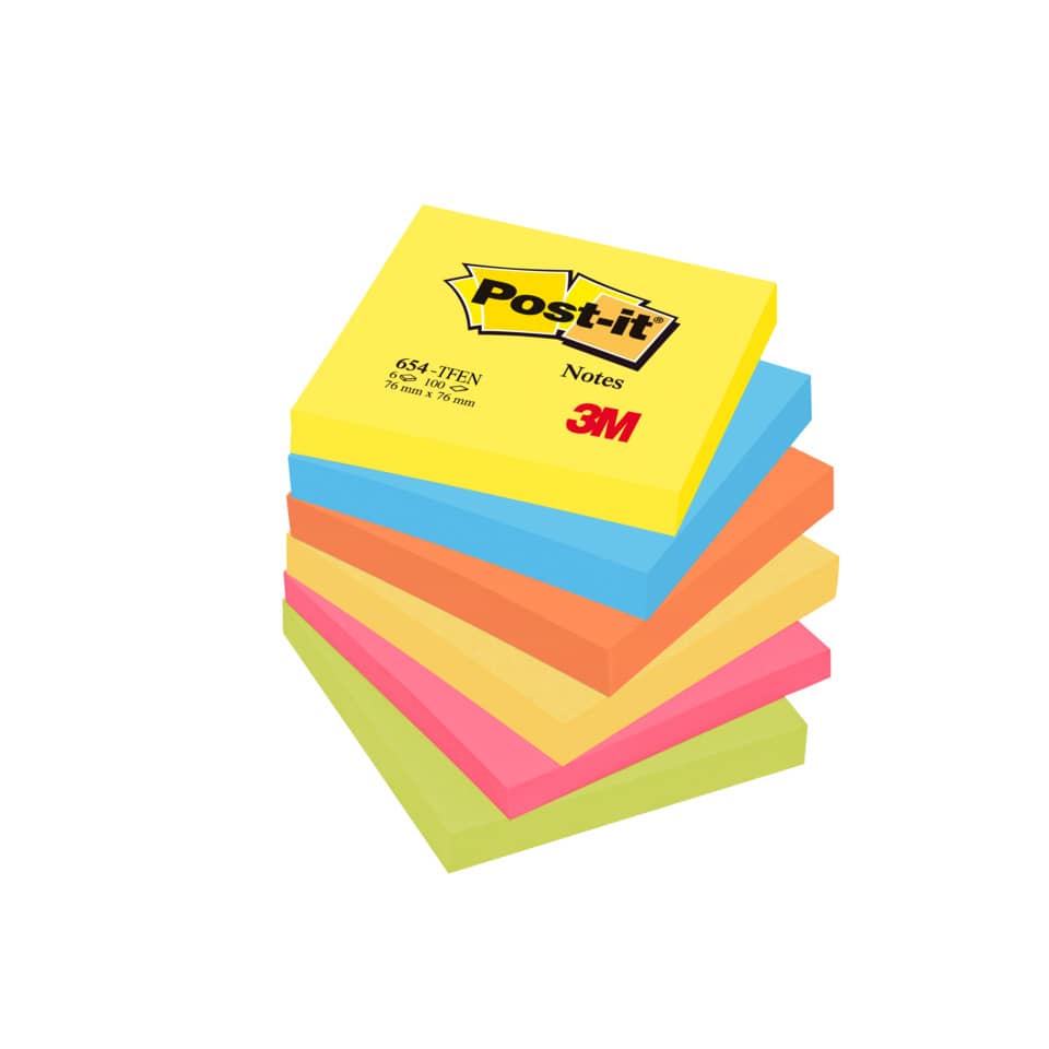 Foglietti riposizionabili Post-it® Notes Energy 76x76 mm neon assortiti conf. 6 bloc. da 100 ff - 654-TFEN