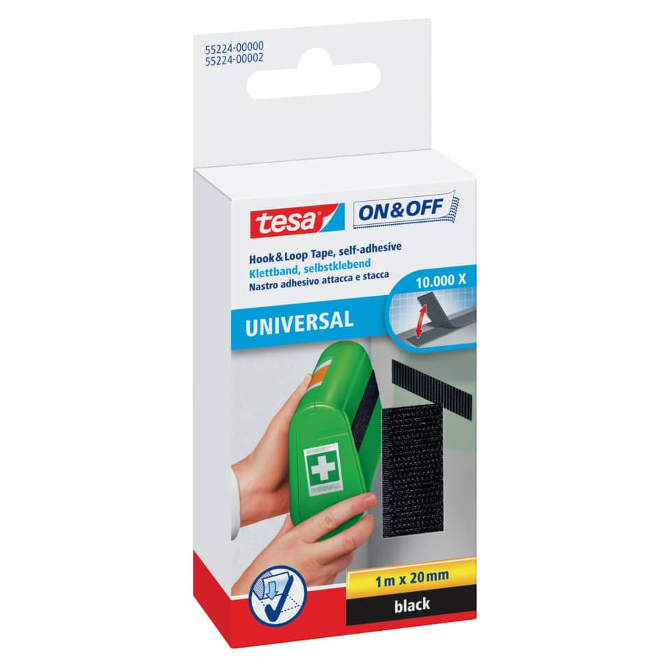 Nastro adesivo in tela tesa velcro On&Off universale autoadesivo nero 20 mm x 1 m - 55224-00000-02