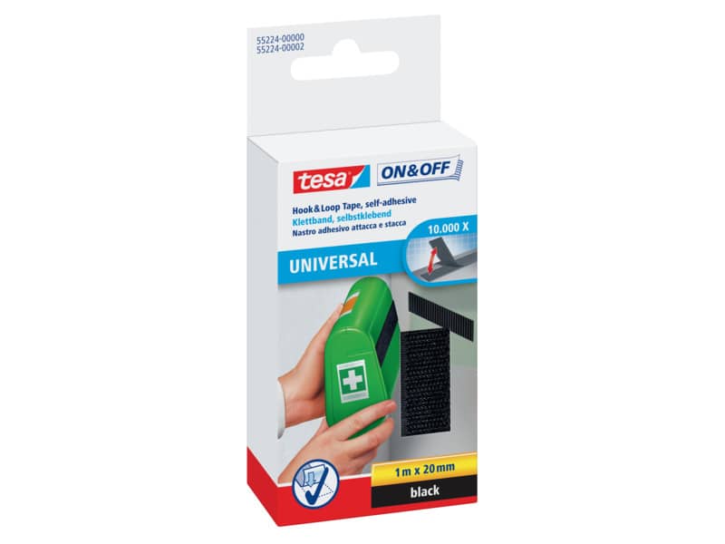Nastro adesivo in tela tesa velcro On&Off universale autoadesivo nero 20 mm x 1 m - 55224-00000-02