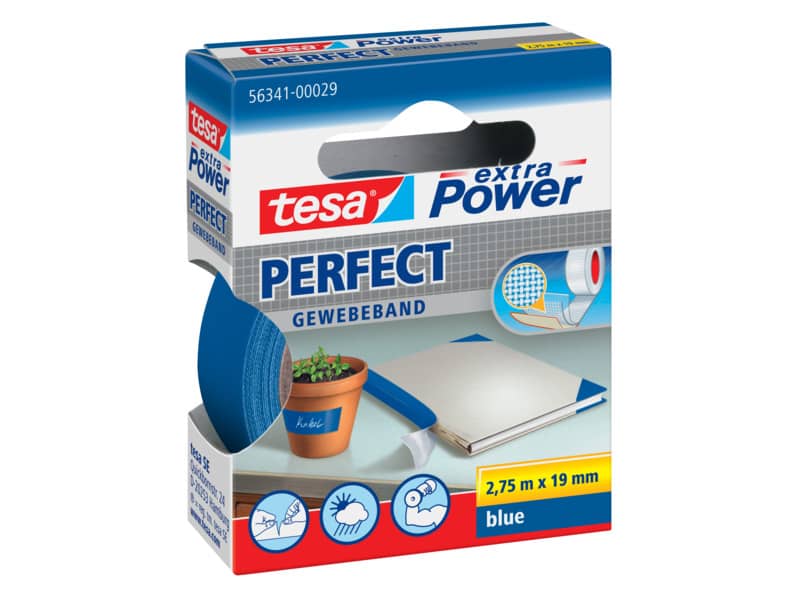 Nastro adesivo in tela tesa extra Power®Perfect plastificato 19 mm x 2,75 m blu - 56341-00029-03