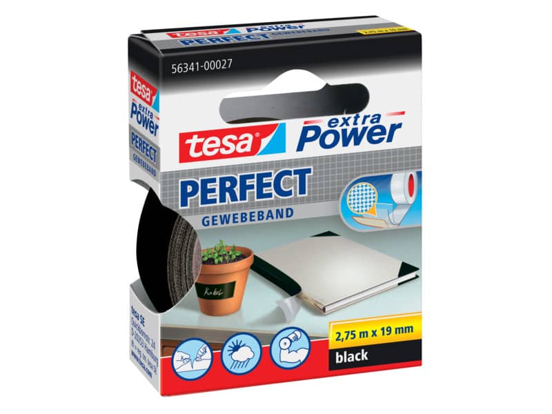 Nastro adesivo in tela tesa extra Power®Perfect plastificato 19 mm x 2,75 m nero - 56341-00027-03