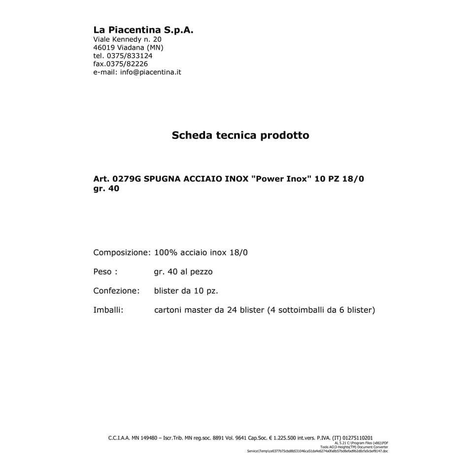 Spugna acciaio Perfetto factory Power acciaio inox 18/0 conf. 10 pz. - 0279G