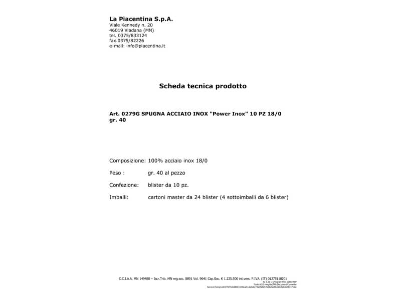Spugna acciaio Perfetto factory Power acciaio inox 18/0 conf. 10 pz. - 0279G